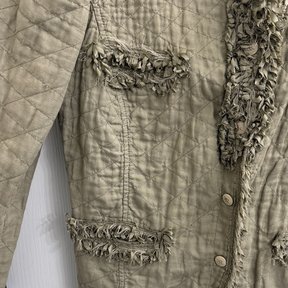 Ermanno Scervino Olive Quilted Button Up Blazer with Fringe Size 42 (US Small) - Picture 3 of 12